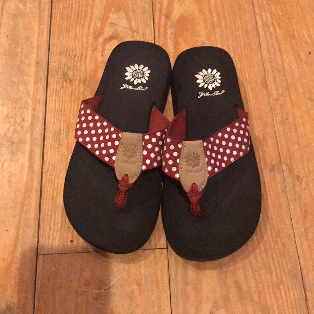 Yellow box flip flops